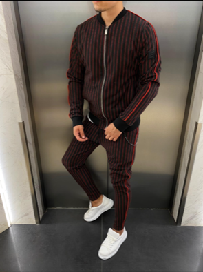 Black With Red pin Stripe Tracksuit Set (2pcs)