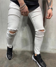White Distress Jeans Cut on Knees