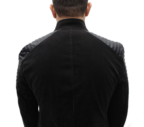 "Javid" Black Blazer With Leather Details On Shoulders