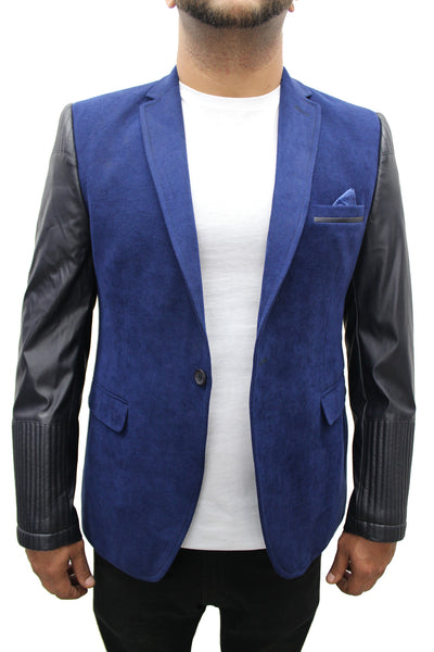 "Vegas" Sax Blue Blazer With Leather Details On Sleeve
