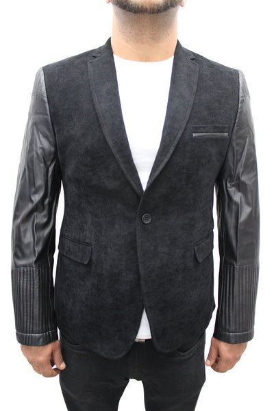 "Vegas" Black Blazer With Leather Details On Sleeve