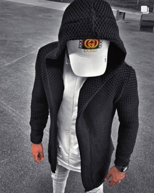 "Luca" Black Fashion Sweater Cardigan With Hood