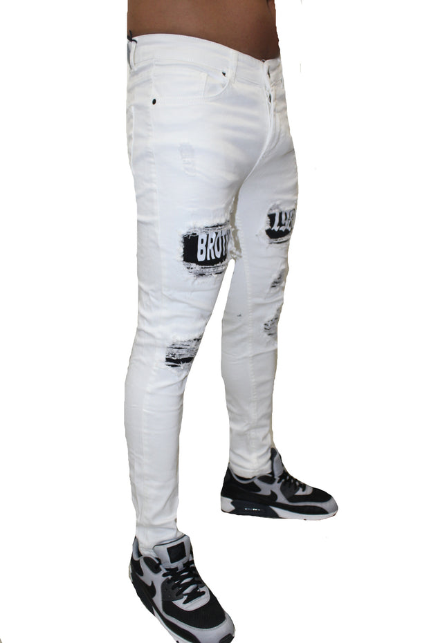 White Jeans With Distress With Patches