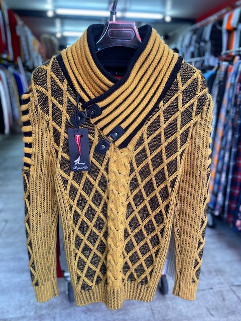 Mustard Shall Sweater Pull Over with Double Buckle On Neck