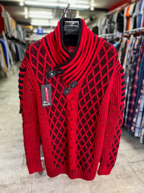 Red Shall Sweater Pull Over with Double Buckle On Neck