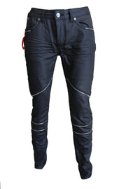 Harley Black Waxed Moto Jeans with Zipper Front Details