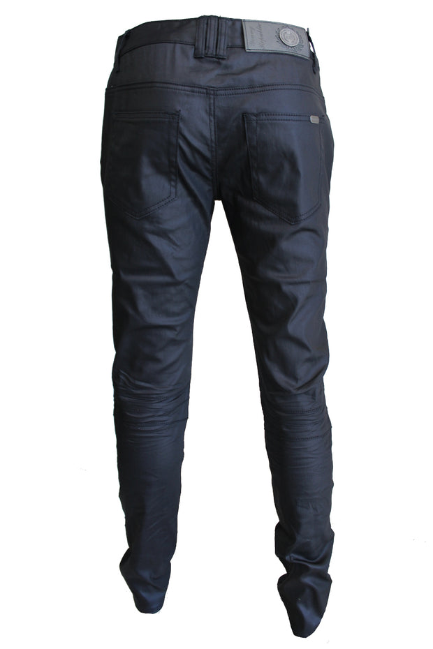 Harley Black Waxed Moto Jeans with Zipper Front Details