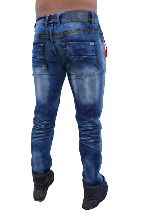 Finn Light Blue Washed Moto Front Details Jeans