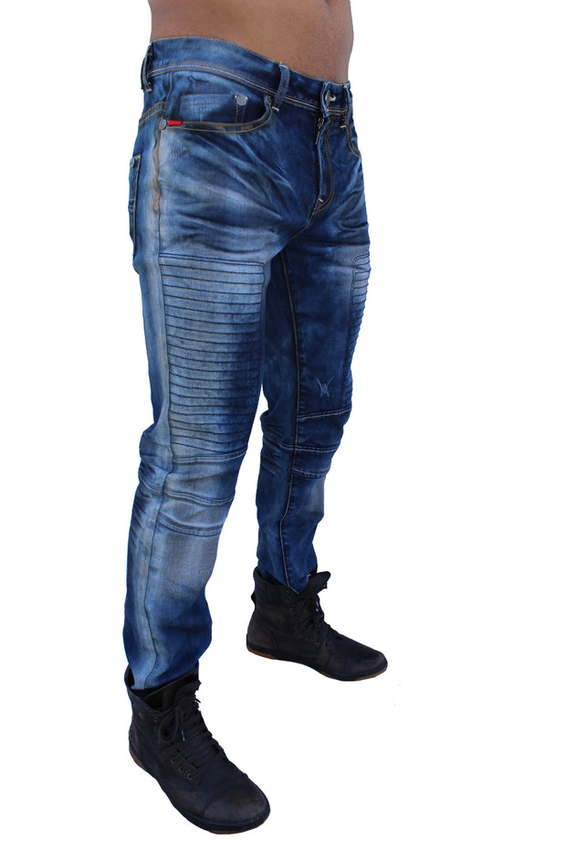Finn Light Blue Washed Moto Front Details Jeans