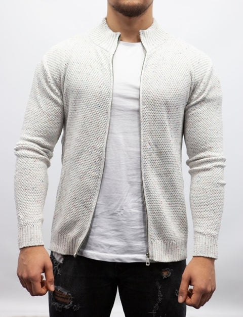 Light Weight Off White Zip Up Sweater