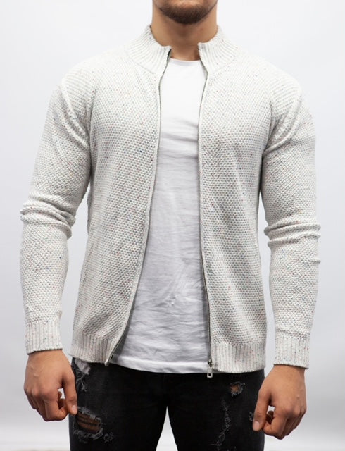 Light Weight Off White Zip Up Sweater