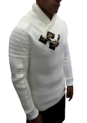 "Pearson" Beige Shawl Fashion Collar Pullover Sweater