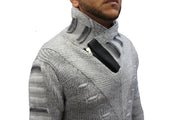 [Arlen] GREY Fashion Shall Sweater With Zipper On Side Of Shall