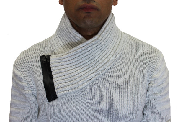 "Asher" Grey Shawl Fashion Collar Sweater With Zipper