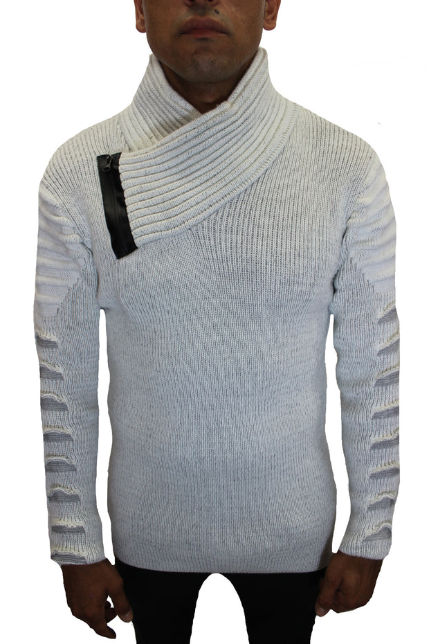 "Asher" Grey Shawl Fashion Collar Sweater With Zipper