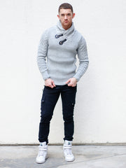 "Dennis" Light Grey Shawl Collar Sweater