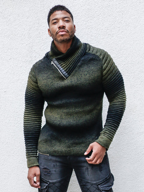"Dean" Ombre Sweater with Zipper Shawl Collar