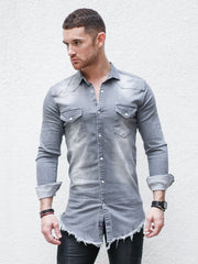 "Johnny" Light Grey Jean Long Sleeve Shirt