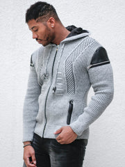 Hendrix Grey Pattern Hoodie Sweater With Zipper On Side Shoulders