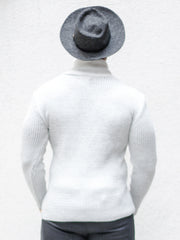 "Byrne" White Shawl Collar Button Sweater