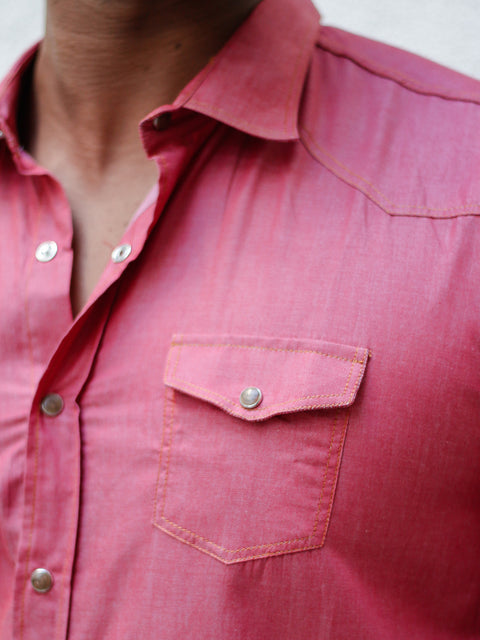 "Leo" Pink Long Sleeve Denim Shirt With Snap Buttons