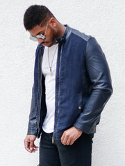 Navy Suede and Leather Jacket