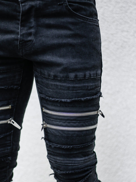 Billy Black Moto Jeans with Double Zipper