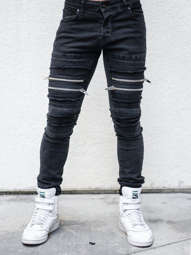 Billy Black Moto Jeans with Double Zipper