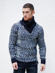 "Sebastian" Blue/Navy Shawl Collar Sweater